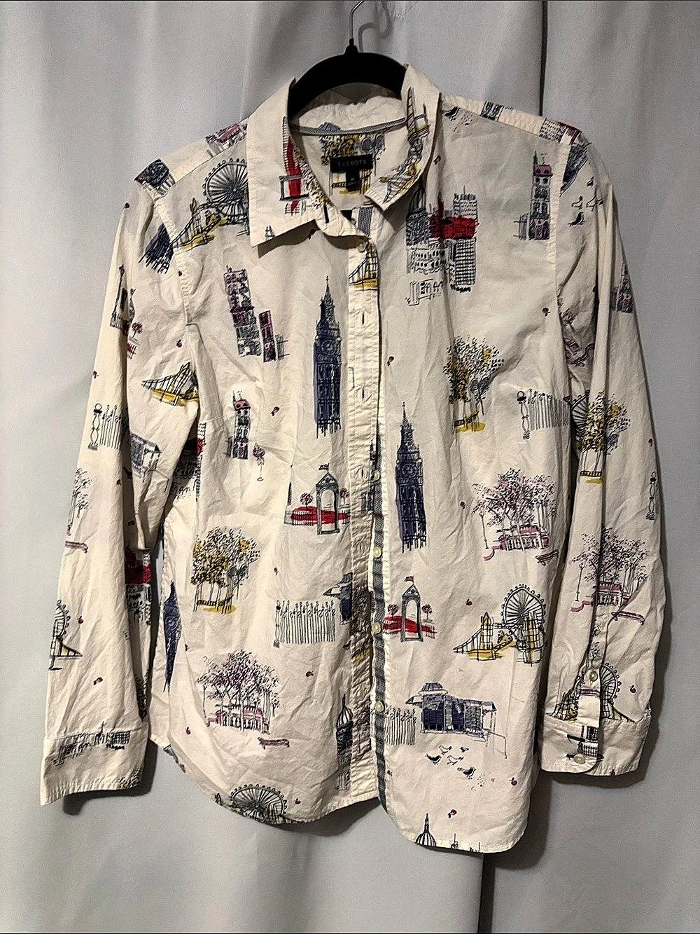 Talbots London City Print Classic Cotton Shirt Button Down Medium